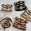 New Autumn/Winter Korean Edition Children's Knitted Hat for Boys and Girls Baby Striped Little Bear Wool Hat with Curled Cucumber Skin Warm Hat