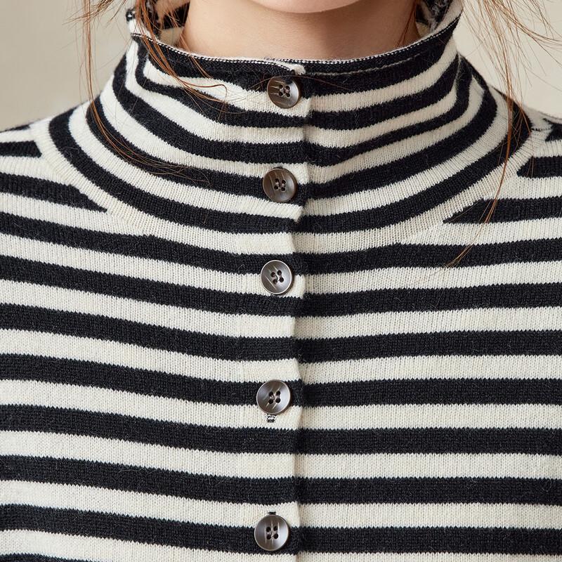 Srcr Women's 100% Merino Wool Striped Knit Cardigan