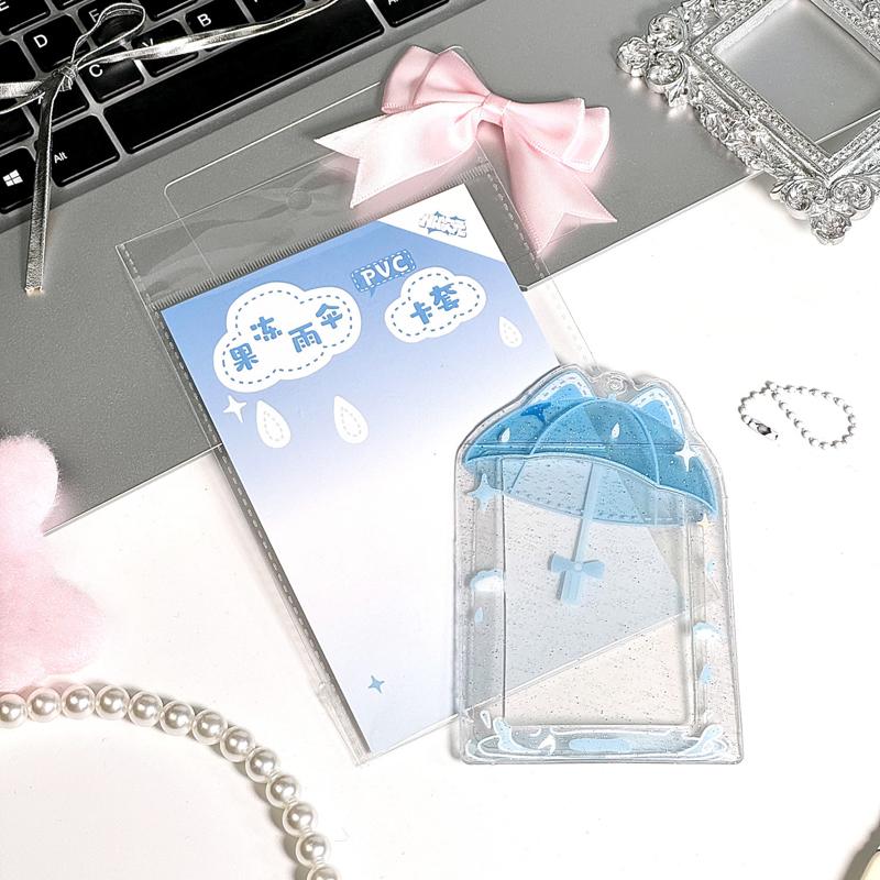 3 Inch Clear Umbrella Photocard Holder PVC Keychain Photo Card Holders ID Badge Holder Card Display Desktop Decor Card Sleeve