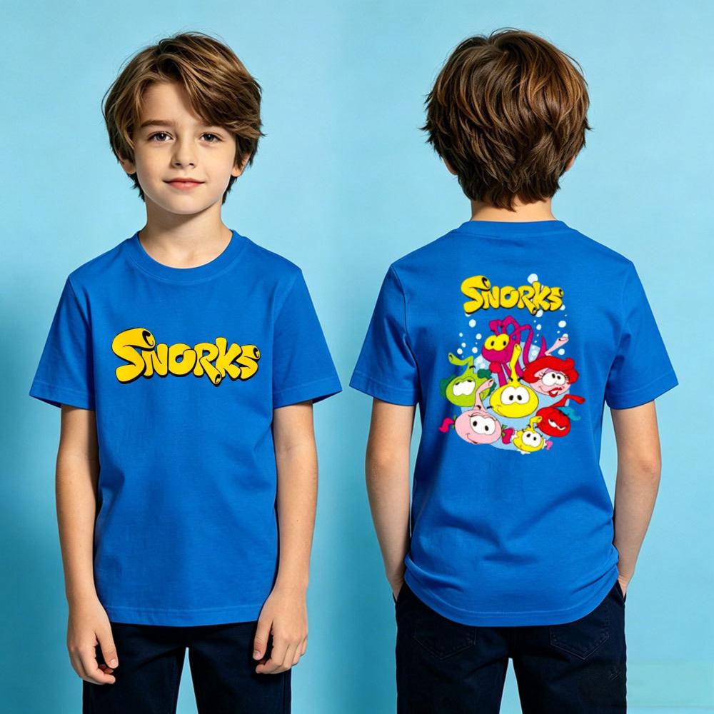 Snorks Cartoon Theme Series TShirt Kids Summer Polyester Short Sleeve Boys and Girls Casual T-shirt Duplex Printing Children Tee