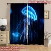 2D Flat Printing 2pcs Party Window Curtains Blue Glowing Jellyfish Ocean Digital Printed Polyester Drapes Festive Curtains Use