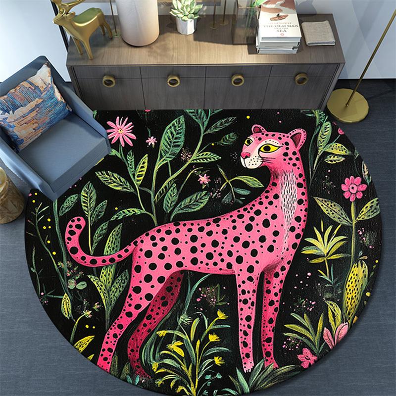 Pink Leopard Round Area Rug,Carpet Rug for Living Room Bedroom Sofa Playroom Decor,Non-slip Floor Mat