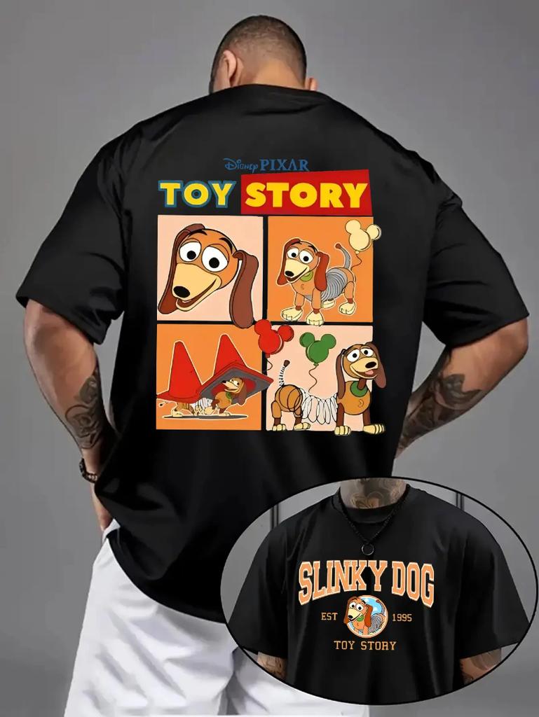 Disney Toy Story Sticky Dog Herren T-Shirt Retro Pixar Animationsmuster Aufdruck Kurzarm Geeignet für Sommer Freizeitkleidung