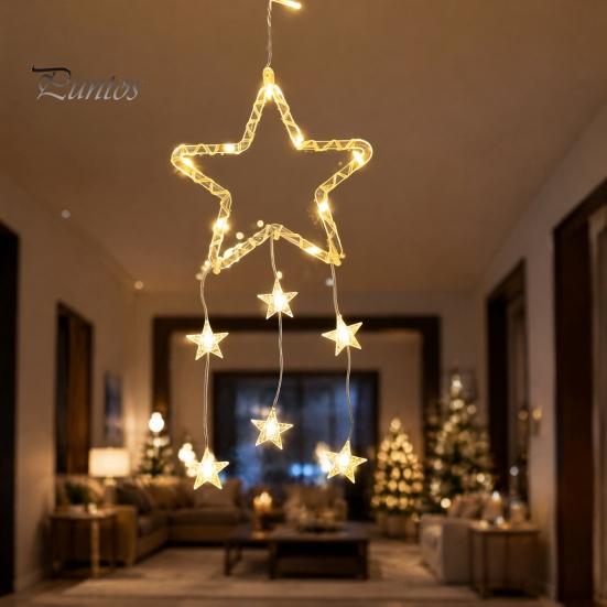 Gift for Holiday Decoration LED Christmas Window Star Decoration, Battery Operated Hanging Warm String Lights Lighted Shaped Light Walls, Windows,