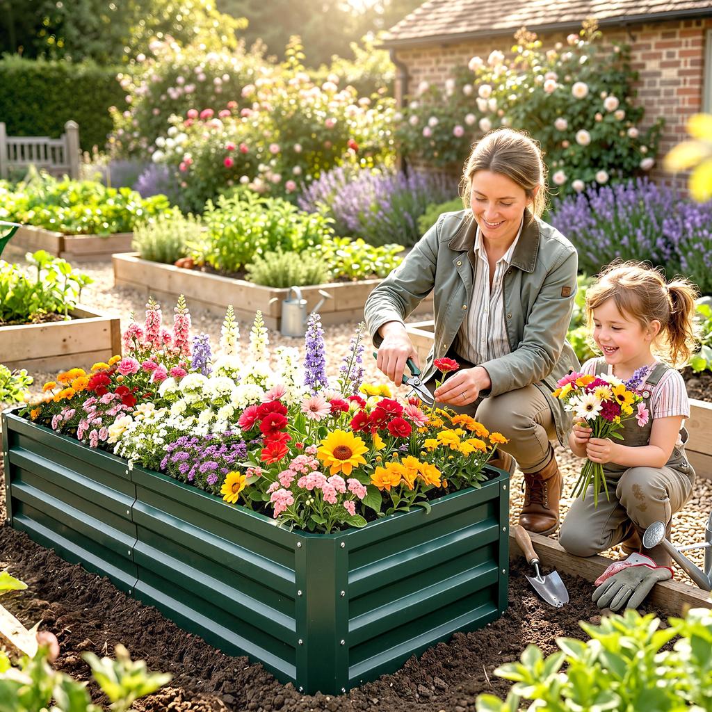 Open-Bottom Raised Vegetable Garden Bed with Lining. Made of Galvanized Steel. 120x60x30.5cm. Green