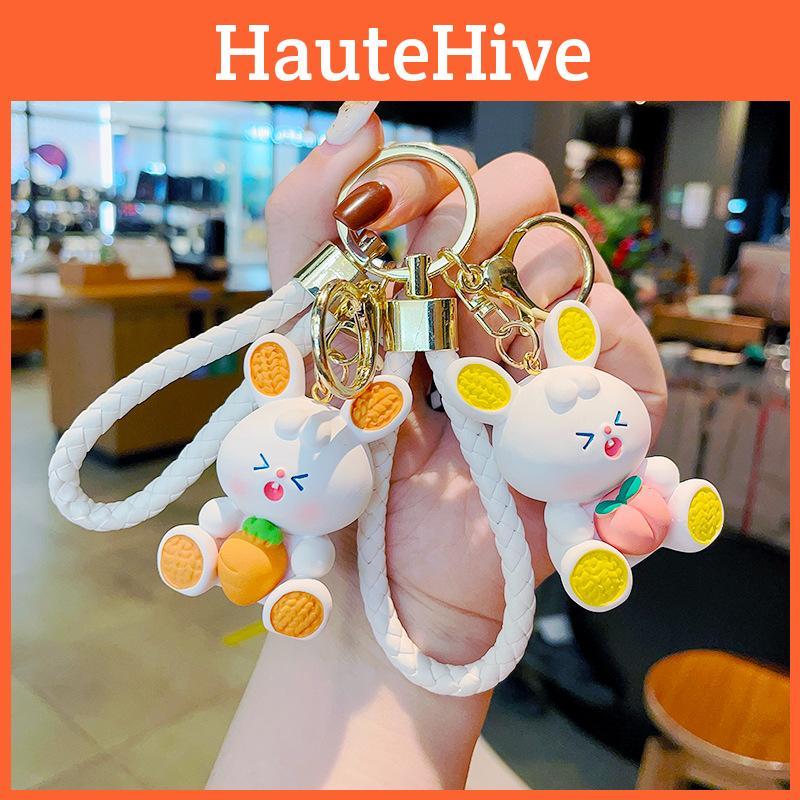 Cute Strawberry Bunny Resin Keychain Adorable Bag Charm Perfect Gift For Girls