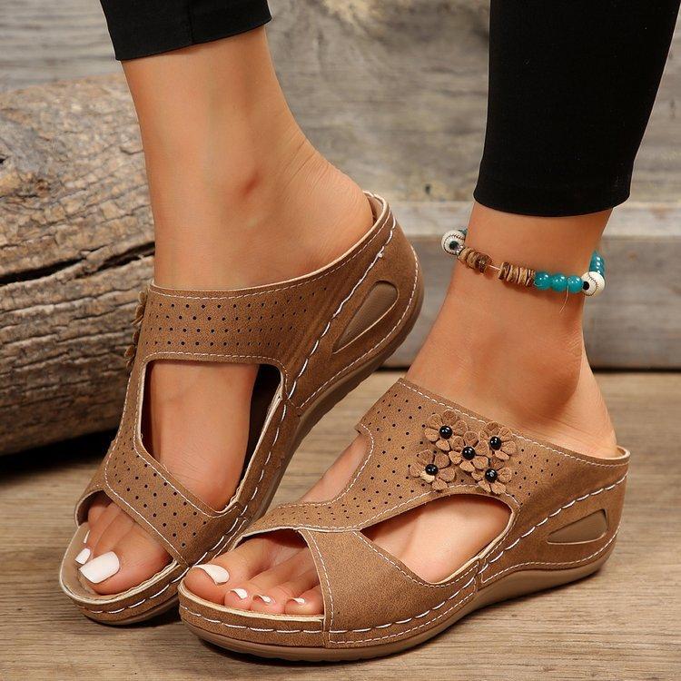 

Summer new wedge heel women s sandals hot-selling thick-soled wedge heel flower shoes 43 коричневий