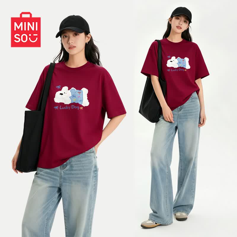 MINISO Women s 2026 Summer Cotton Loose T-shirt L вино красного