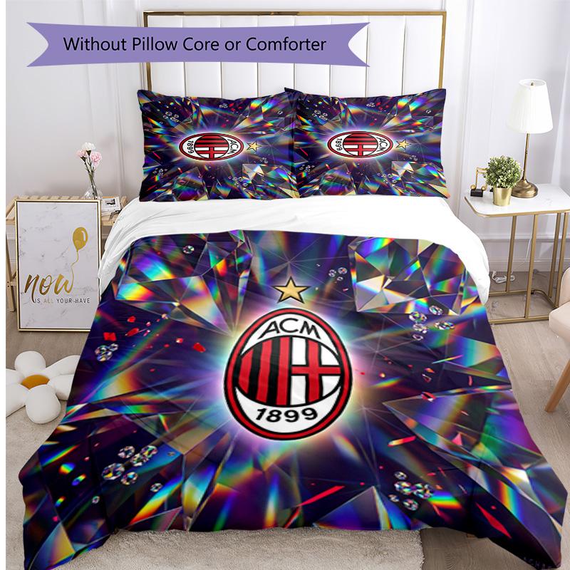 Set Lenzuola Stampa AC Milan 3 Pezzi Morbido Delicato sulla Pelle Lavabile Copripiumino e Federe Set Stagione Unica Camera da Letto