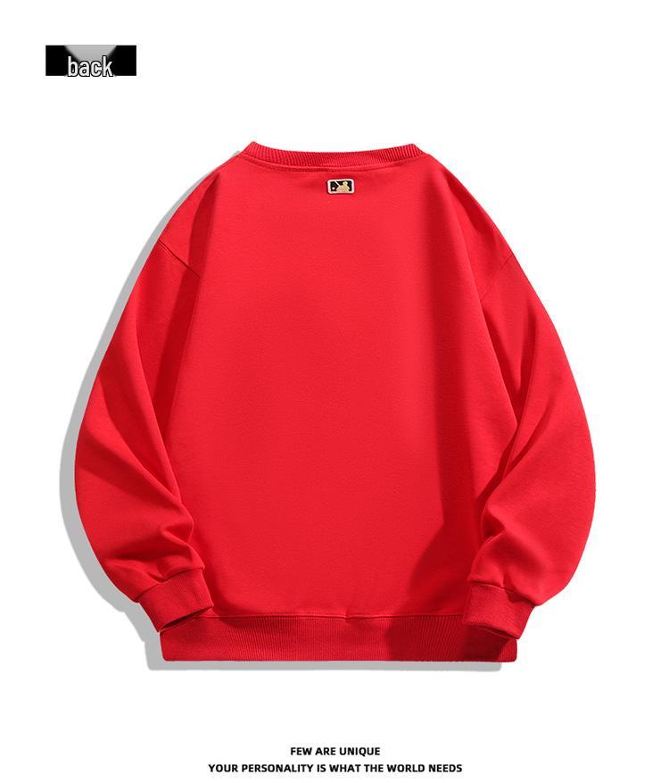 2024 Men's Heavyweight Cotton Round Neck Hoodie - Autumn/Winter Loose Fit with Plus Velvet Thickening, Trendy Style
