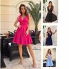 European and American Women's Solid Color V-neck High-waist Summer Dress