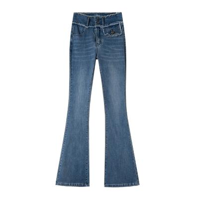 Retro High-waisted, Slightly Flared Jeans for Women In Autumn New Irregular Slim Fit and Slim Fringe Pants