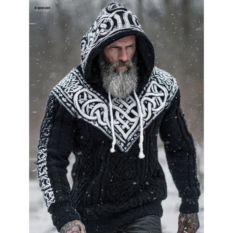 Unisex 3D-bedruckter Strickpullover mit Kapuze für Herbst/Winter