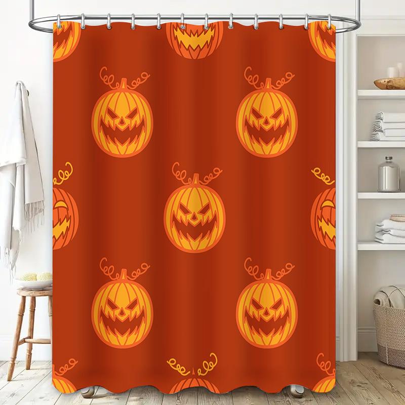 Spooky Halloween Pumpkin Printed Shower Curtain Home Decor Waterproof Fabric Bathroom Liner for Kids' Rooms Orange / Yellow Flor