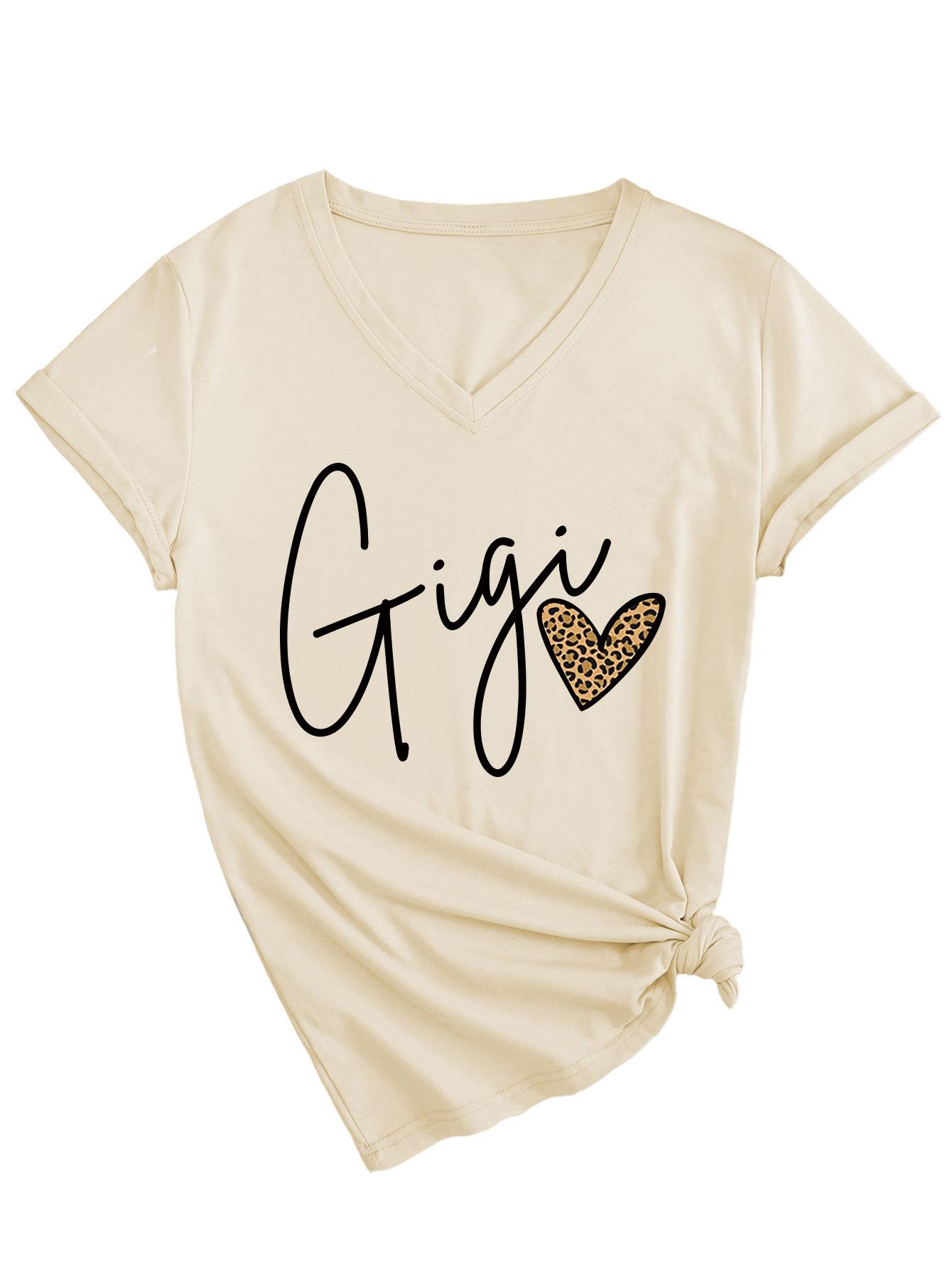 European and American temperament V-neck women s top Gigi leopard print love summer new fashion eBay spot T-shirt casual short sleeve S