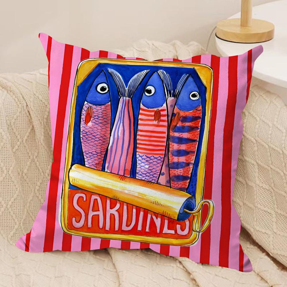 CoastalCharm Sardine Can Cushion Cover Soft Plush Fabric DoubleSided Printed Sofa Cushion Cover for All Seasons Home Decor Gift