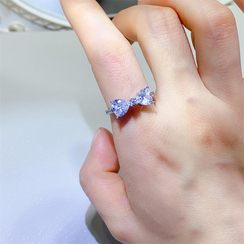 Bowknot Heart Moissanite Ring with D Color Diamond & Certificate Size 14