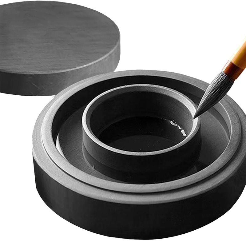 

CYCLI-She Inkstone Chinese Calligraphy Ink Stone With Dual-Circle Design, Prevents Drying, Dia. 4.9