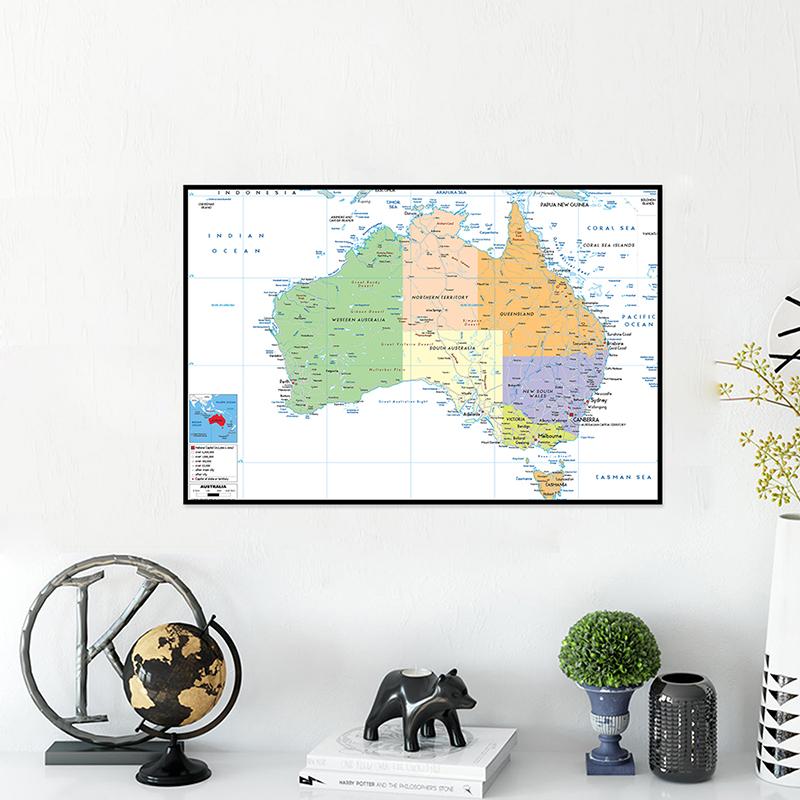 Mappa Inghilterra Mappa Australia Mappa Amministrativa Strumenti per l'Educazione Geografica Decorazione Murale Materiale per Studio in Casa Studio Quadro Decorativo da Appendere