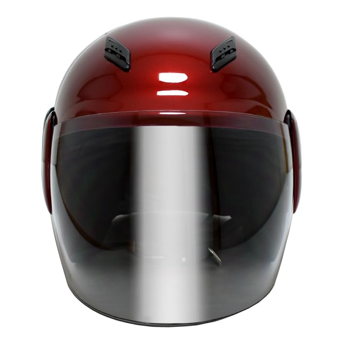 Stylish helmet for and mopeds up to with a in candy and meets SG semi-jet motorcycles, scooters, 125cc, shield, red, standards.