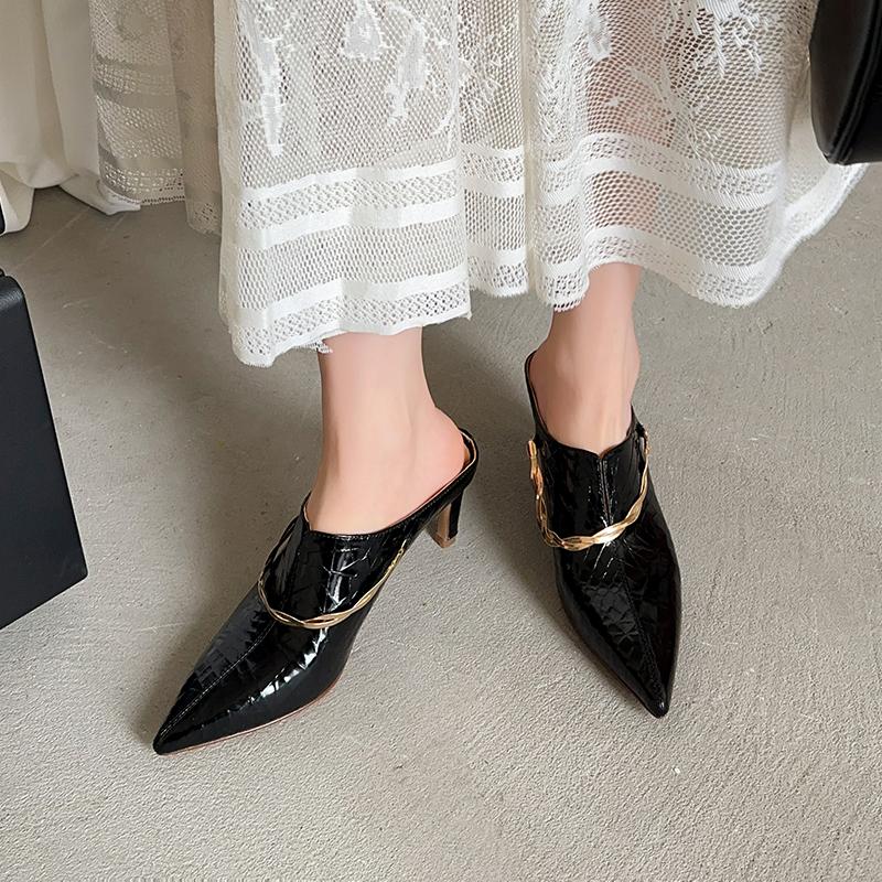 Fashion Women's Slipperrs Luxury Elegant Genuine Leather Casual for Women Trend 2025 Comfortable Pointed Toe Outdoor Wedge Heel Shoes