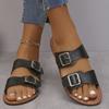 New large-size buckle flat-bottomed slippers women's open-toed retro wind beach slippers