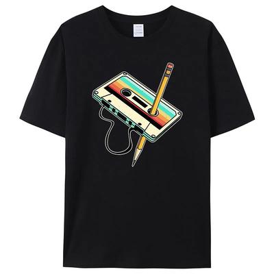Heren Korte Mouw 80s Cassetteband Potlood Jaren 1980 Retro Vintage Throwback Muziek T-Shirt Dameskleding Vintage T-Shirt Camisetas