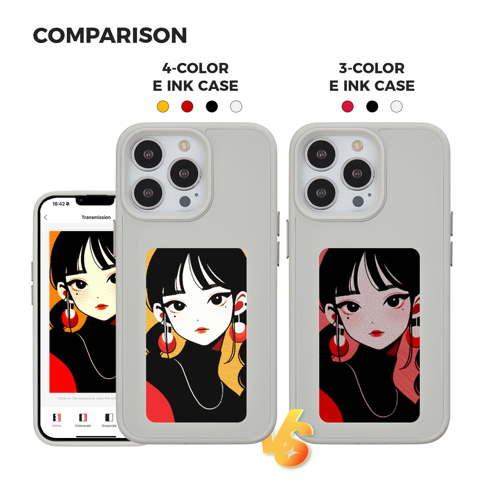 

INKZONE For iPhone 13 Pro Max Case PC+TPU 4-Color E Ink Case Phone Cover DIY Images NFC Transmission Grey