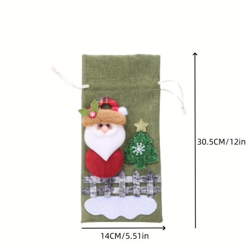 1Christmas Wine Bottle Bag Holiday Party Table Decorations Santa Claus Snowman Cartoon Drawstring Wine Bottle Cover Doll Packagi