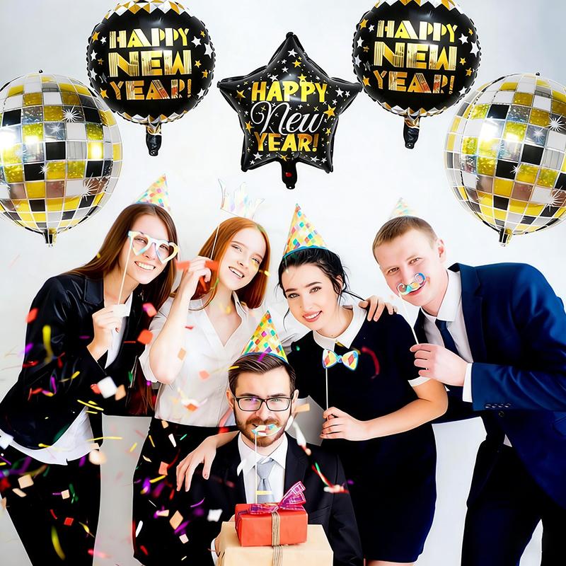 Zestaw 6/7/11 szt. balonów foliowych na Nowy Rok Złote balony z cyframi Duży balon w kształcie butelki wina Dekoracja na imprezę Sylwestrową