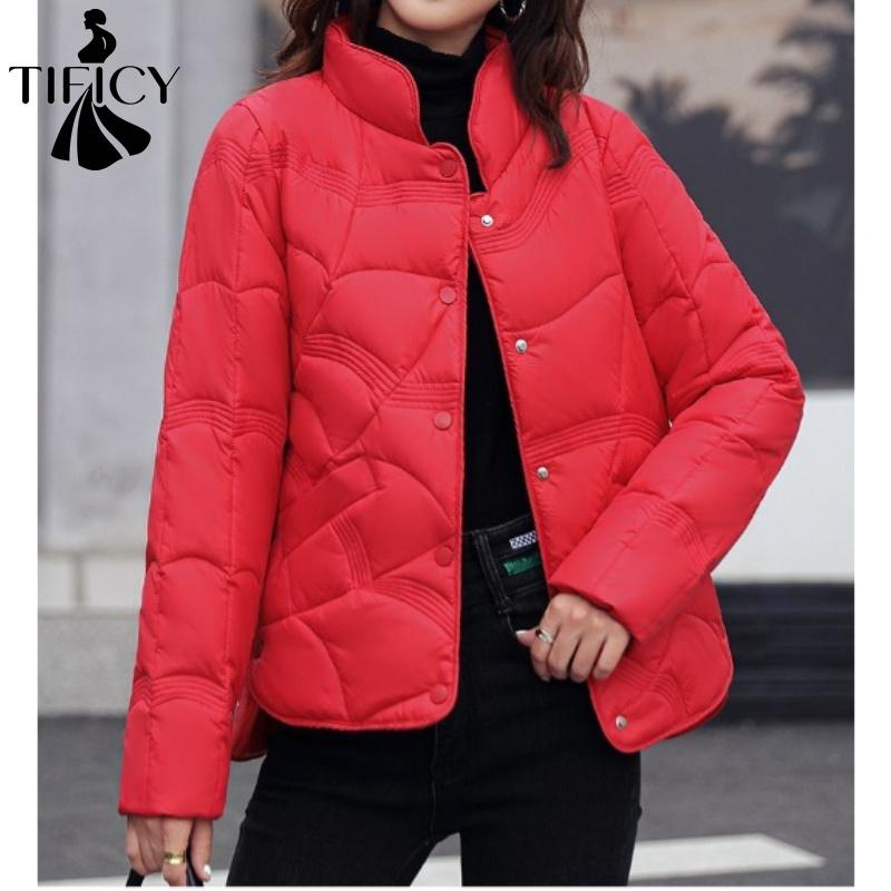 TIFICY Women's Fashion Casual Fall Winter Solid Color Print Long Sleeve Jackets & Coats Down Coats