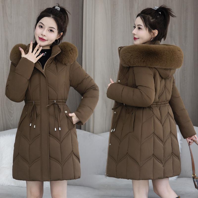 Winter Women's Cotton-padded Jacket Long Slim Fashion Large Fur Collar Women's Coat