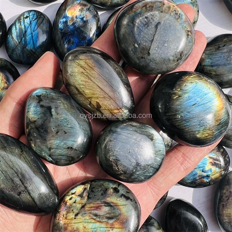 Purple Blue Flashy Labradorite Lab Palm Stone Natural Polished Gem Piece for Hand Holding Meditation Daily Relaxation One Size