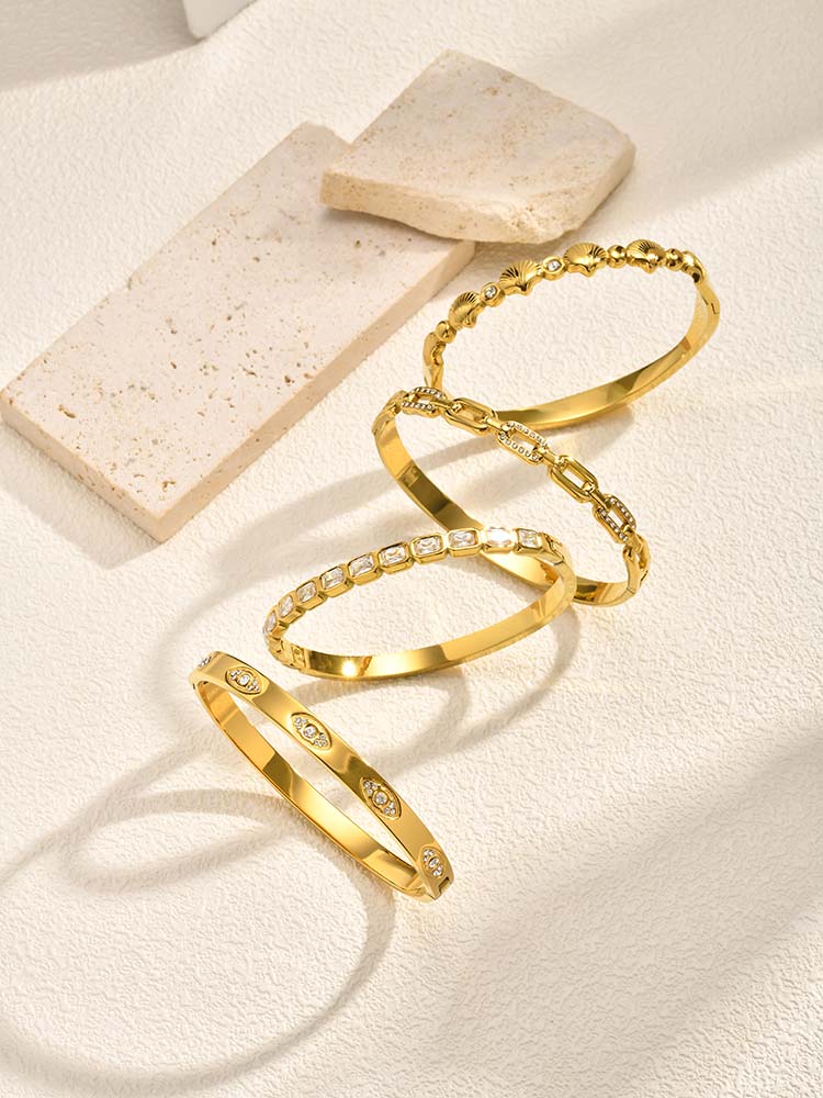Zircon Stainless Steel Bangle Bracelet for Women, Elegant Stack Hand Wrist Sparkling Crystal Inlay, Non Tarnish Jewelry