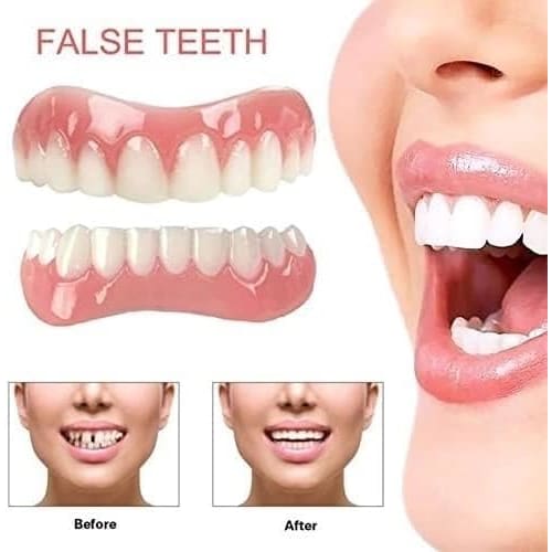 Two Pairs of Dentures, Temporary Teeth, Smile Now with Comfortable Elastic Teeth - Matching Upper and Lower Sets, Instant Dentures for Men and Women,