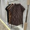 Autumn and Winter Fashion Long Rhombus Grid Hooded White Duck Down Warm Down Jacket Vest Side Split