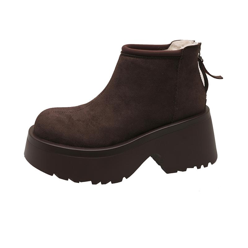 Square Heel Ankle Snow Boots Winter Round Toe Ladies Shoes On Sale 2024 High Quality High Heel Solid Sewing Women's Boots