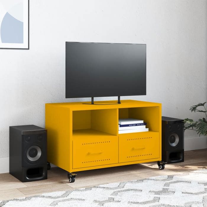 VidaXL TV Cabinet, Television Stand with Drawers and Shelves, TV Stand with Living Room Storage, Yellow 846701