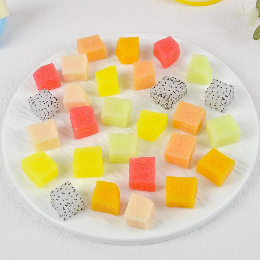 Dragon Fruit, Watermelon & Mango Cubes Model - Cake Decoration & DIY Fruit Salad Toy Accessories.