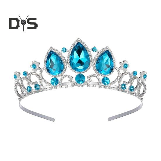 

Обруч для волос, блестящий, инкрустированный искусственными кристаллами, декорированный, детский, корона, для дня рождения, сплав, повязка на голову, аксессуары для волос синий