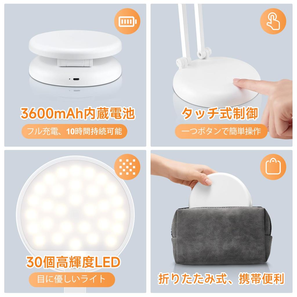 Kufire LED Rechargeable Desk Lamp [3600mAh Large Capacity] Stylish Folding Desk Lamp with DimmingMemory Function, Cordless, Indirect Lighting,