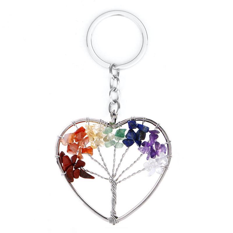 7-Color Natural Crystal Tree of Life Keychain Pendant