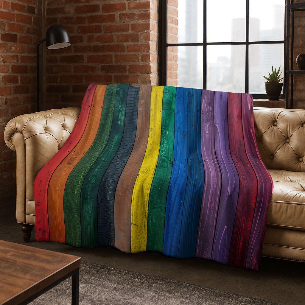 Regenboog Retro Houten Bord Zwart Bruin Houtnerf Flanellen Deken, Gezellige Zachte Plaid voor Huis Slaapkamer Bed Bankhoes Cadeau