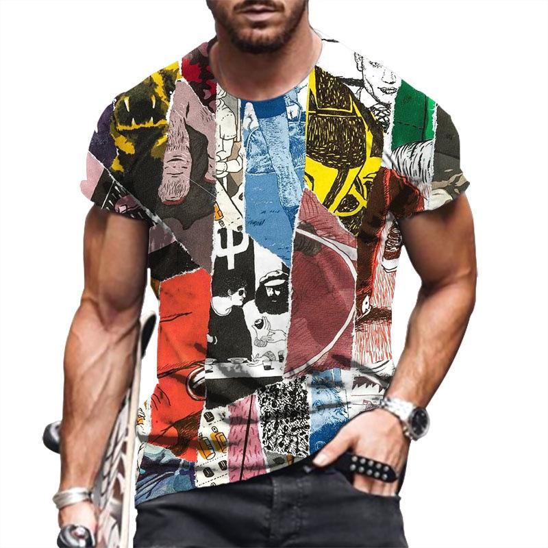 Summer Round Neck Anime Cartoon Youth Straight Tube Printed Pullover Shirt Men's T-shirt