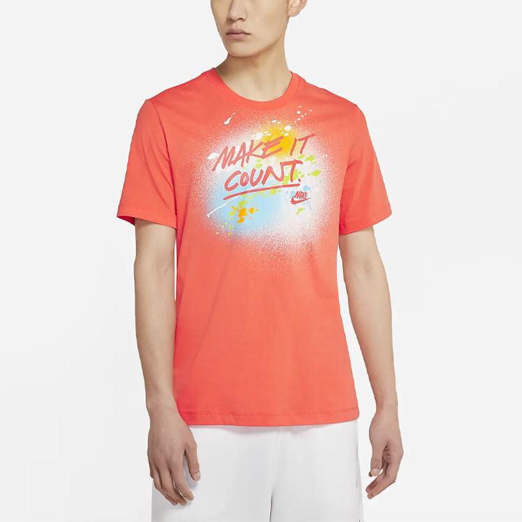 Nike Sportswear Splash Ink Alphabet Print Short Sleeve T-Shirt Men Tops Orange DJ5361-840