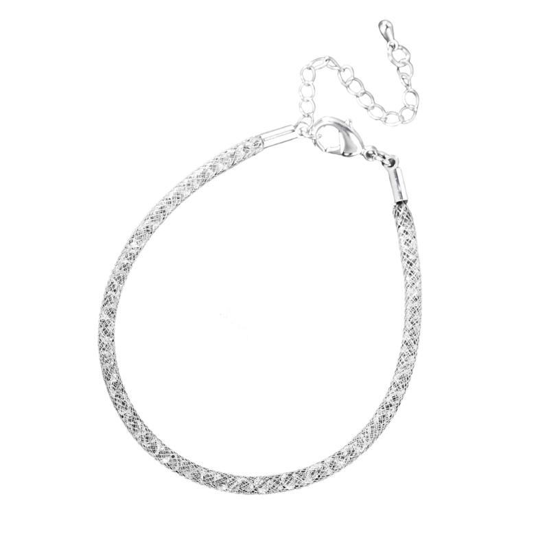 Sturdy Steel Wire White Crystal Jewelry Bracelet Secure Lock Design Steel Mesh Wrist Jewelry For Outdoor Activities