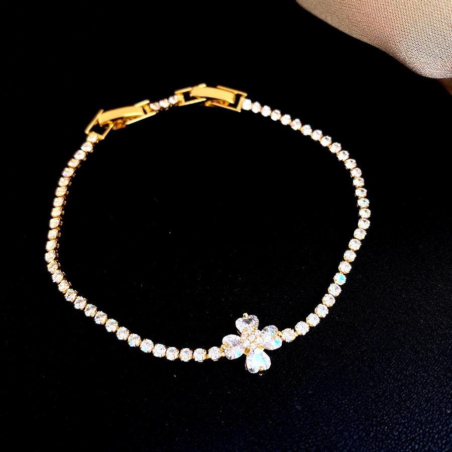 18k Real Gold Electroplated Zircon Flower Bracelet Light Luxury Bracelet European and American Simple and Exquisite Jewelry Women