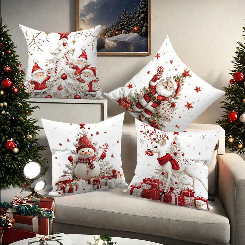 1pc Red White Christmas Cushion Cover Snowman Deer Santa Claus Durable Cover 2025 New for Home Ornament Xmas New Year Decoration