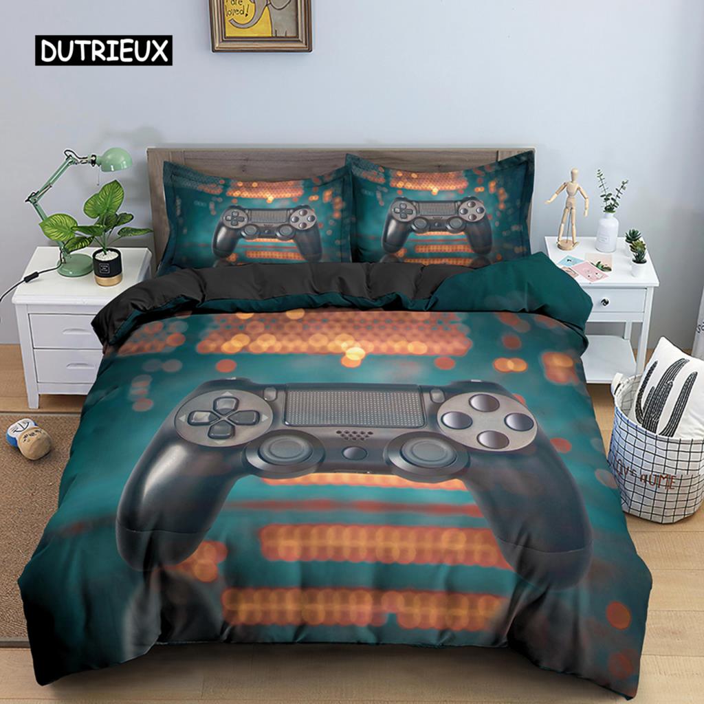 Teens Video Games Comforter Duvet Cover King Gamepad Controller Bedding Set for Kids Boys Girls Youth Game Polyester Bedding Set