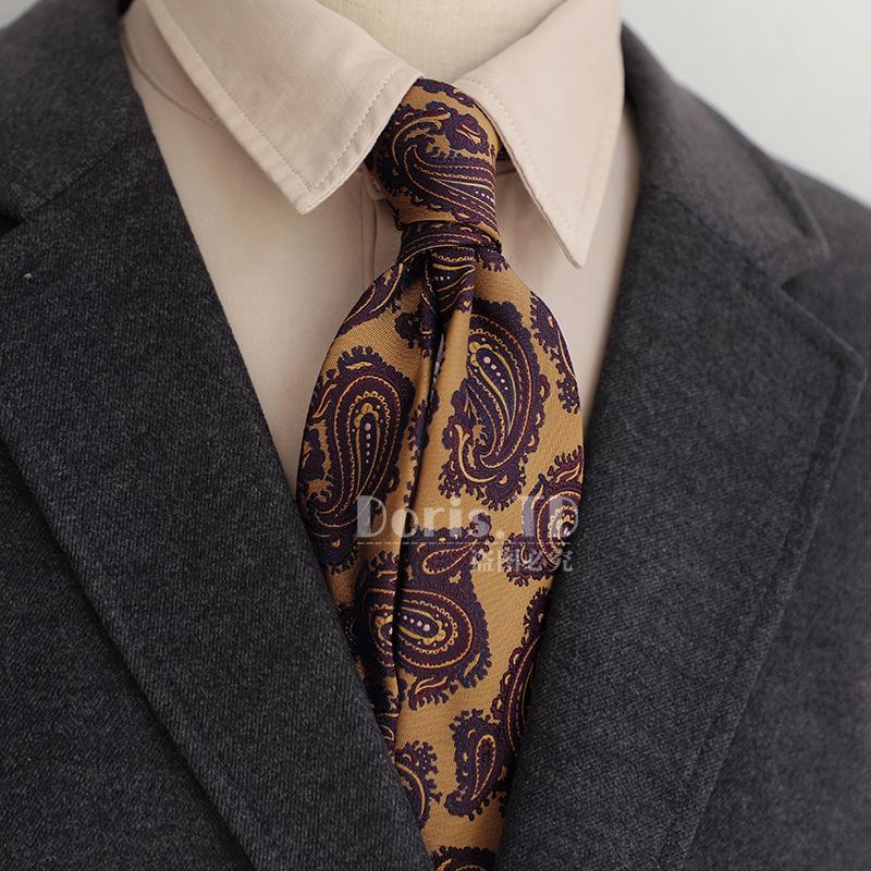 Retro 8Cm Light Luxury Casual Dress Navy Green Brown Pattern Men'S Suit And Tie